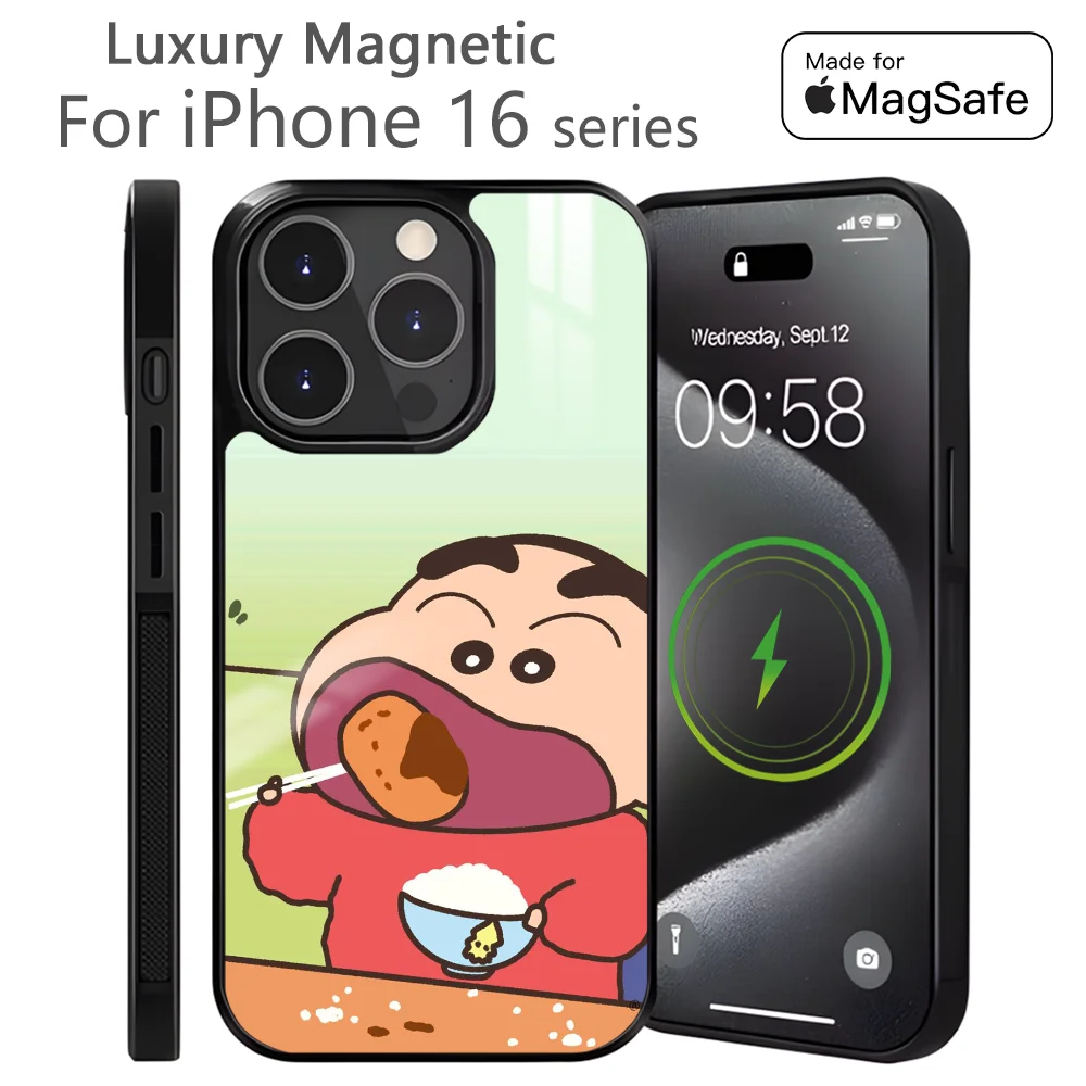 

Anime Crayon S-Shin-chan Phone Case For iPhone 16 15 14 13 12 11 Pro Max Plus Mini Magnetic Magsafe Wireless Charging Cover