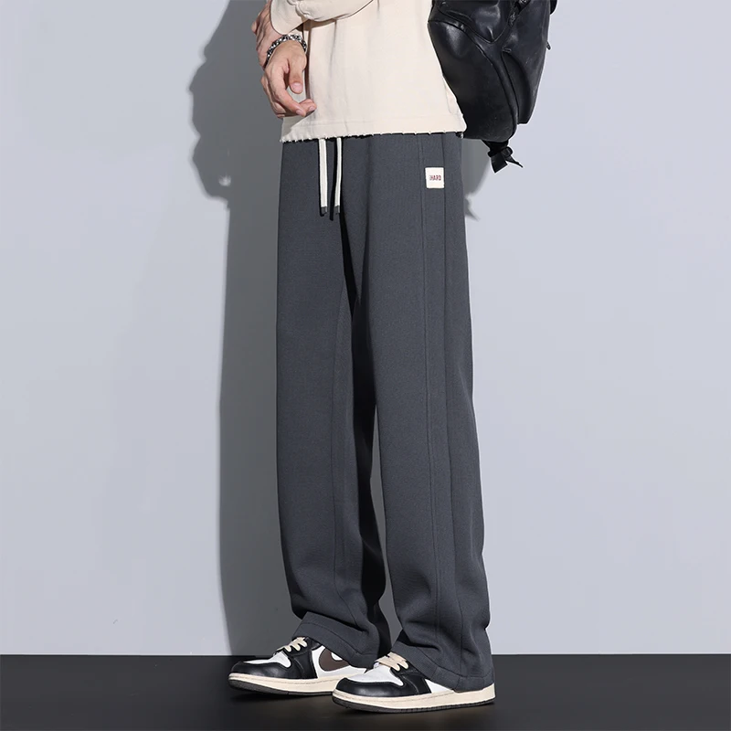 Men's Athletic Straight Tube Pants 2025 Sportwear Spring Loose Wide-Leg Sweatpants With Drooping Sense