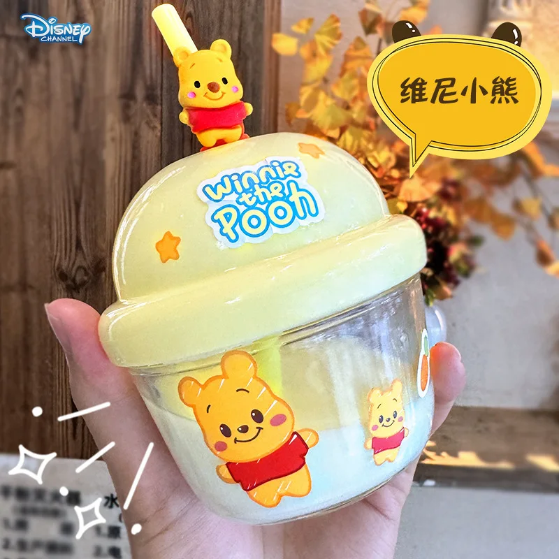 

Disney 2024 new cute Pooh Bear straw cup 210ml glass cup water children's mini Dun Dun Cup