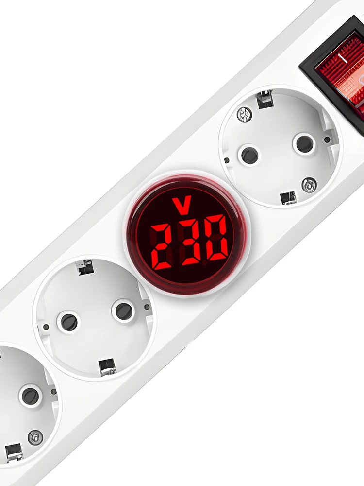 Imagem -05 - Voltímetro Digital Led com Plug ue Mini Medidor de Tensão Redondo Luz Indicadora Tester Medidor de Teste Detector Amp 30 mm ac 50500v