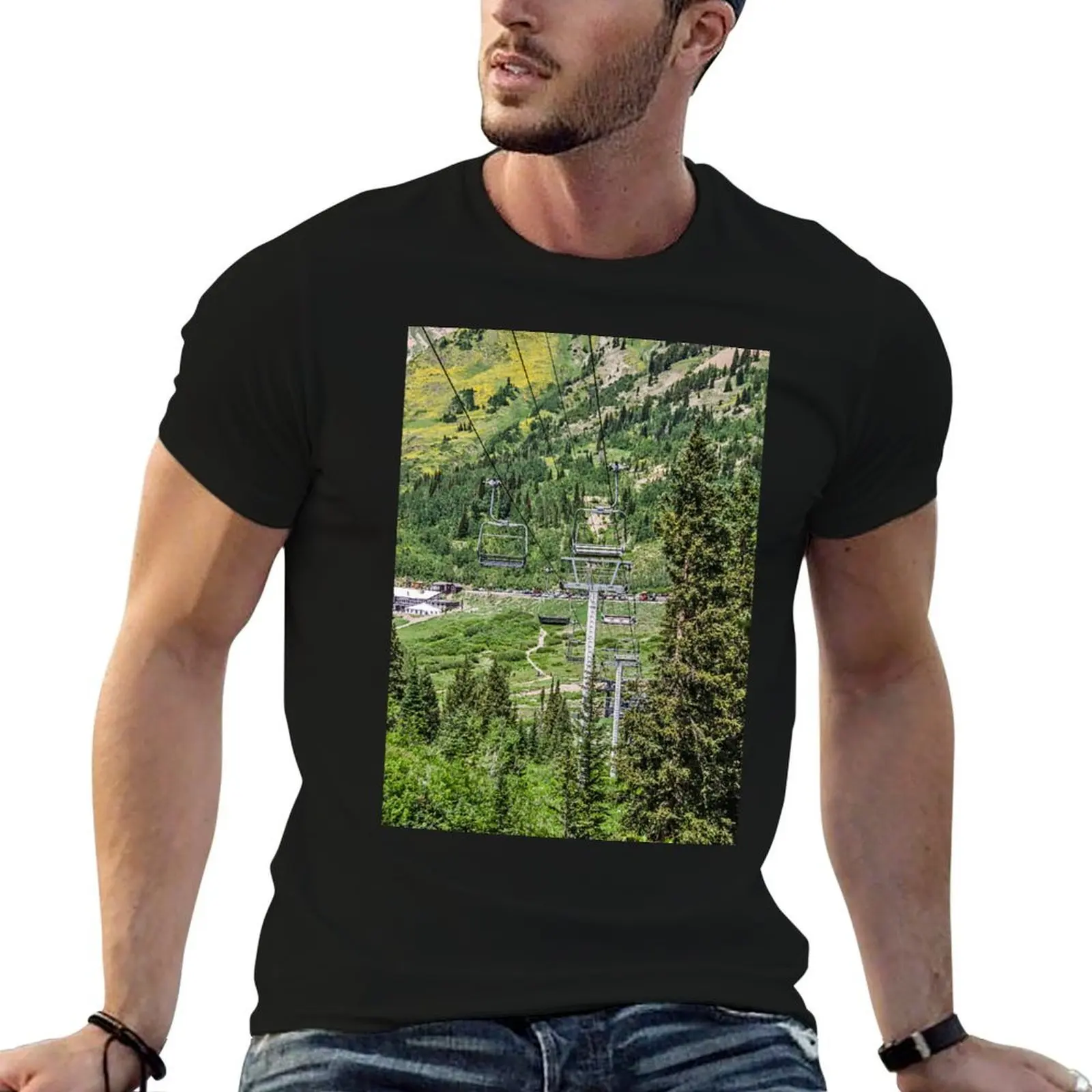 Empty Chairlifts in Summer T-Shirt man t shirt luxury black cotton t-shirt plain for man package man t shirt summer T-shirt