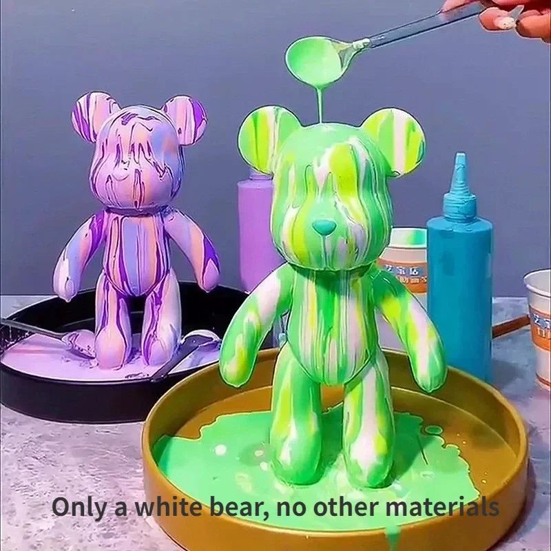 DIY Creative Fluid Bear Handmade Painting Violent Bear Sculpture White Mold Doll Figurine Toys Animal Bear Home Decor Ornaments