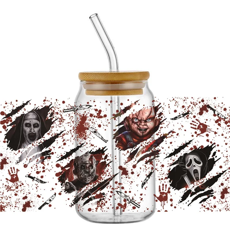 Miniso The Killer Series Decal UV DTF Cup Wrap Halloween Transfer Sticker for 16oz Libbey DIY Mug Decal Transfer Sticker