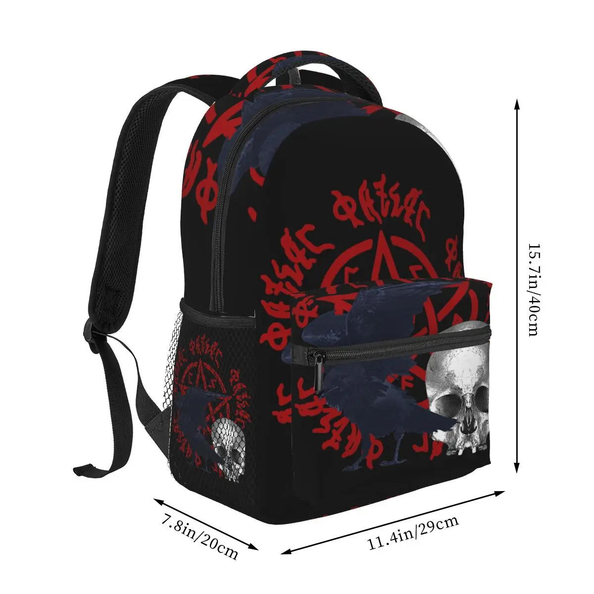 Gothic Occult Crow And Pentagram Themed Student Backpack School Bag Hiking Travel Daypack for Men Women Bookbag Shoulder Bags