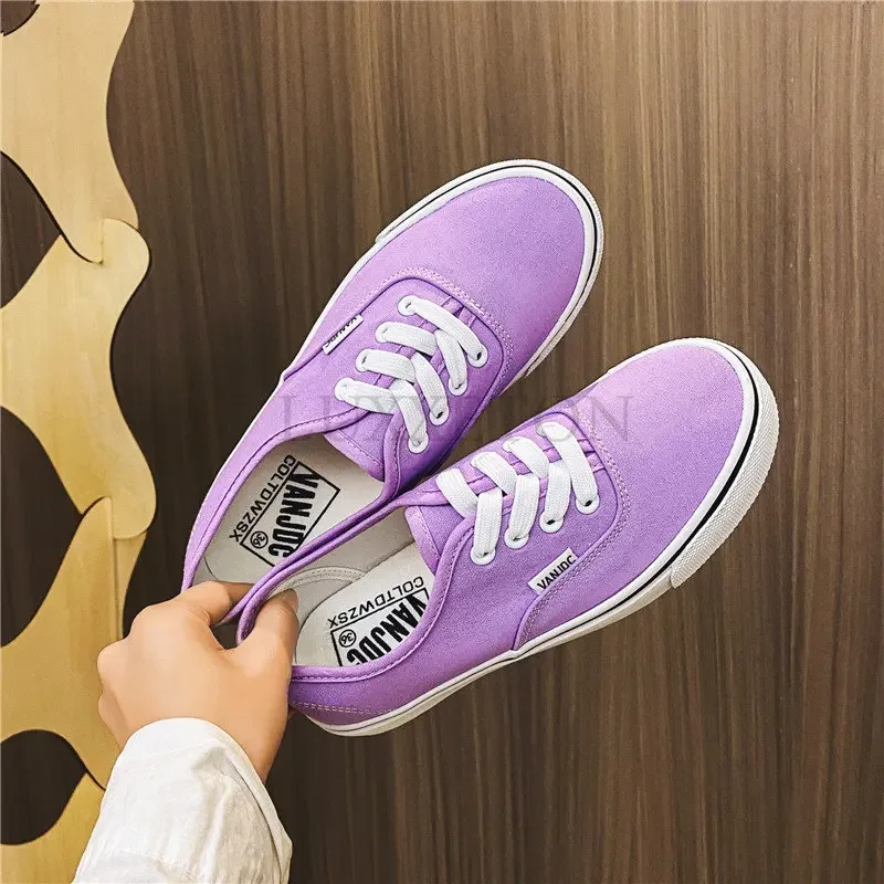 Casual Flats Canvas Sneakers Women Outdoor Solid Color Shallow Sports Shoes Tennis Female Streetwear Lace Up Vulcanize Shoes