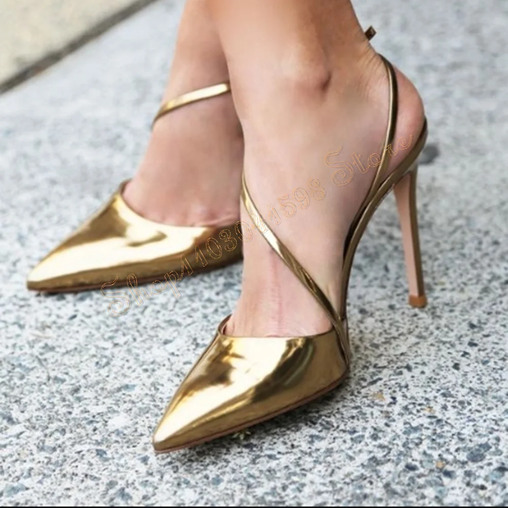 

Gold Slip on Pointed Toe Pumps Stilettos High Heels Patent leather High Heel Shoes for Women Heels 2024 New Zapatos Para Mujere