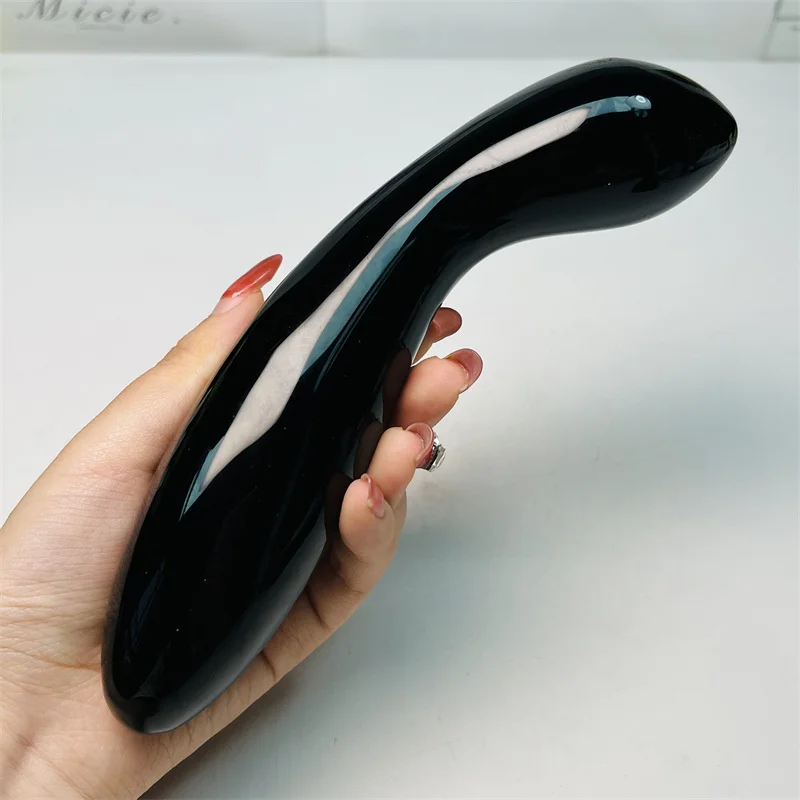 18.5cm Natural Black Obsidian Crystal Quartz Yoni Wand Massage Stick Healing Gemstone As Gift For Women 1pcs