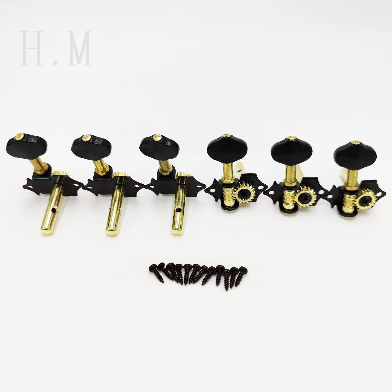 6Pcs/Set Guitar Tuning Pegs 3R3L Fully enclosed semi-circular Folk/Classical Acoustic Guitar Tuning Pegs Black Nickel Color