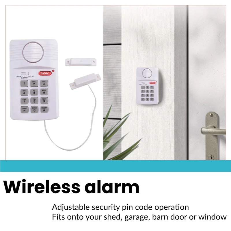 N93R Loud Wireless Door Alarm Security Pin Panic Keypad For Home Office Garage Shed