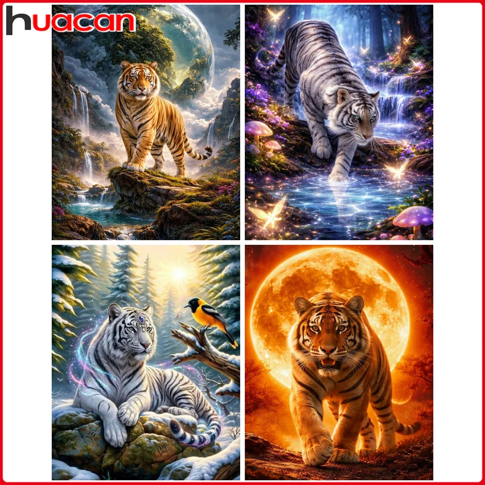 DIY-Kreuzstich-Set mit Tiger-Motiv, Tierlandschaft, Bastelset für Erwachsene, 11ct, bedrucktes Bild, Weihnachtsgeschenk, Heimdekoration