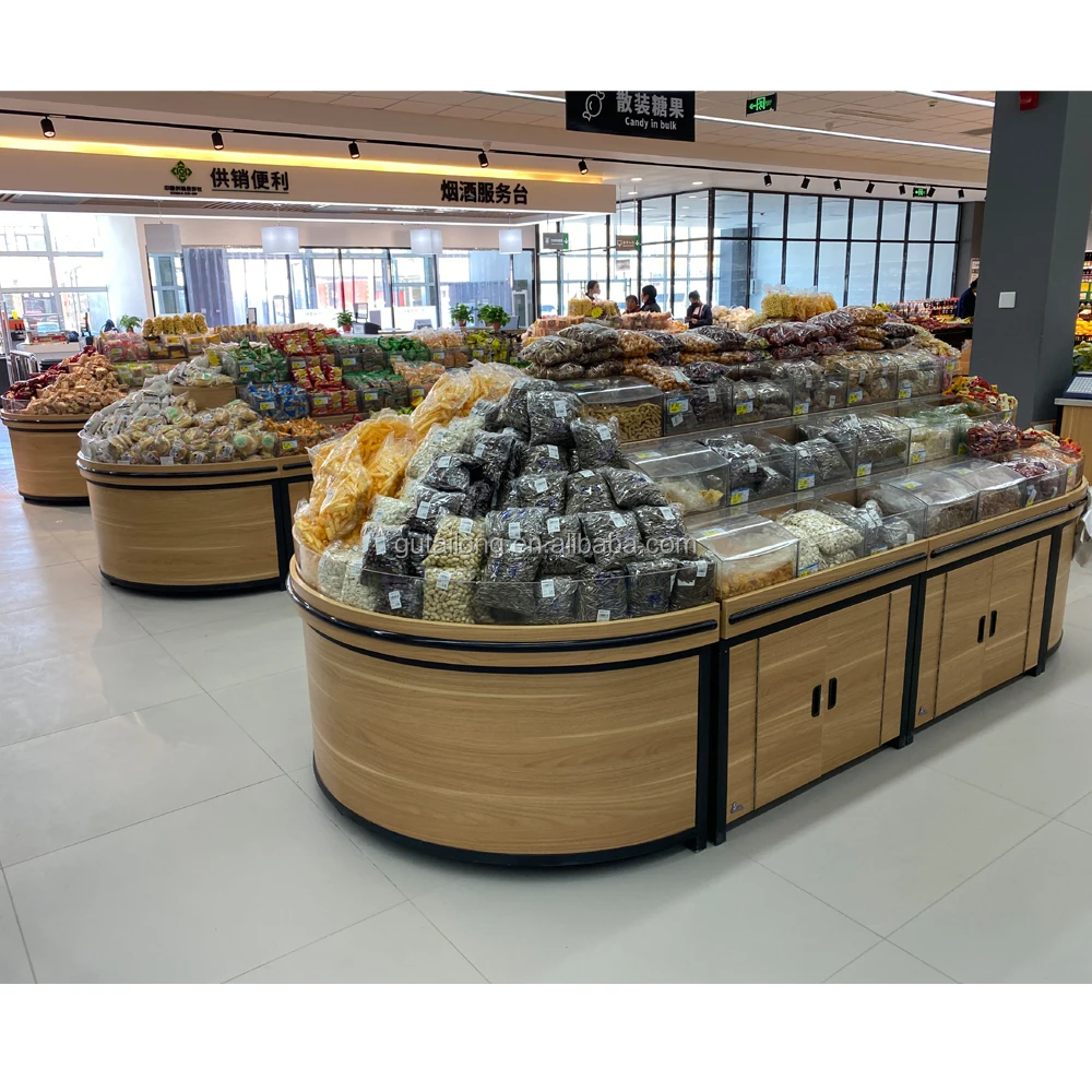Rak Display Supermarket Custom, Rak Toko Kelontong Kayu untuk Pasar