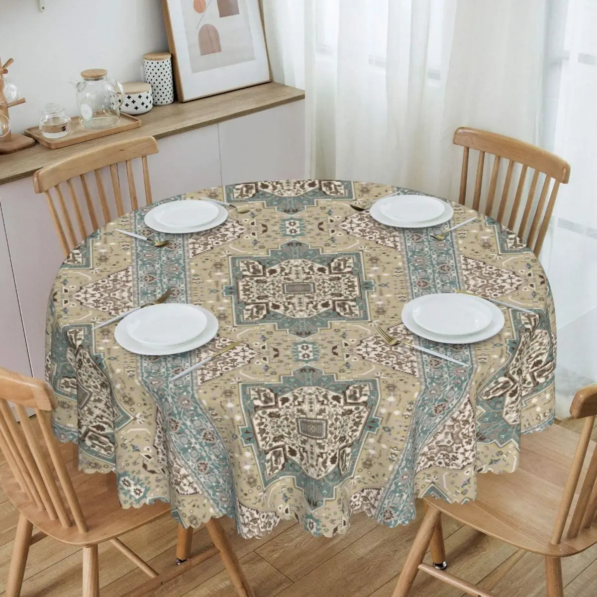 

Round Tablecloth Tablecloth 60 inches Kitchen Dinning Table Cloth Waterproof Tribal Rug Style Table Cover