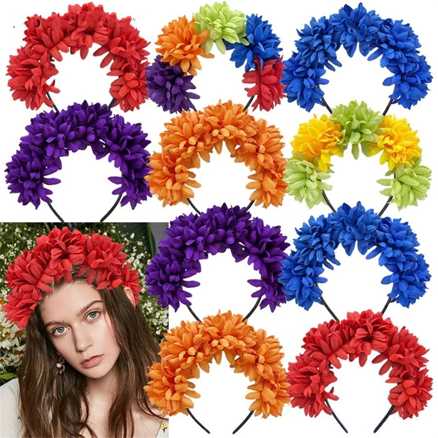 

New simulated fabric flower headband fashionable ladies bride punk colorful daisy headband personalized party hair accessories