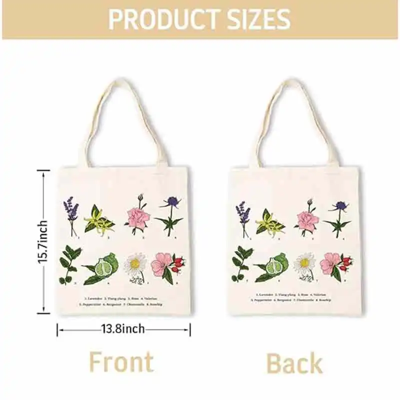 SL03 Flower Canvas Tote Bag, Reusable Canvas Two Sided Printing Tote Bags