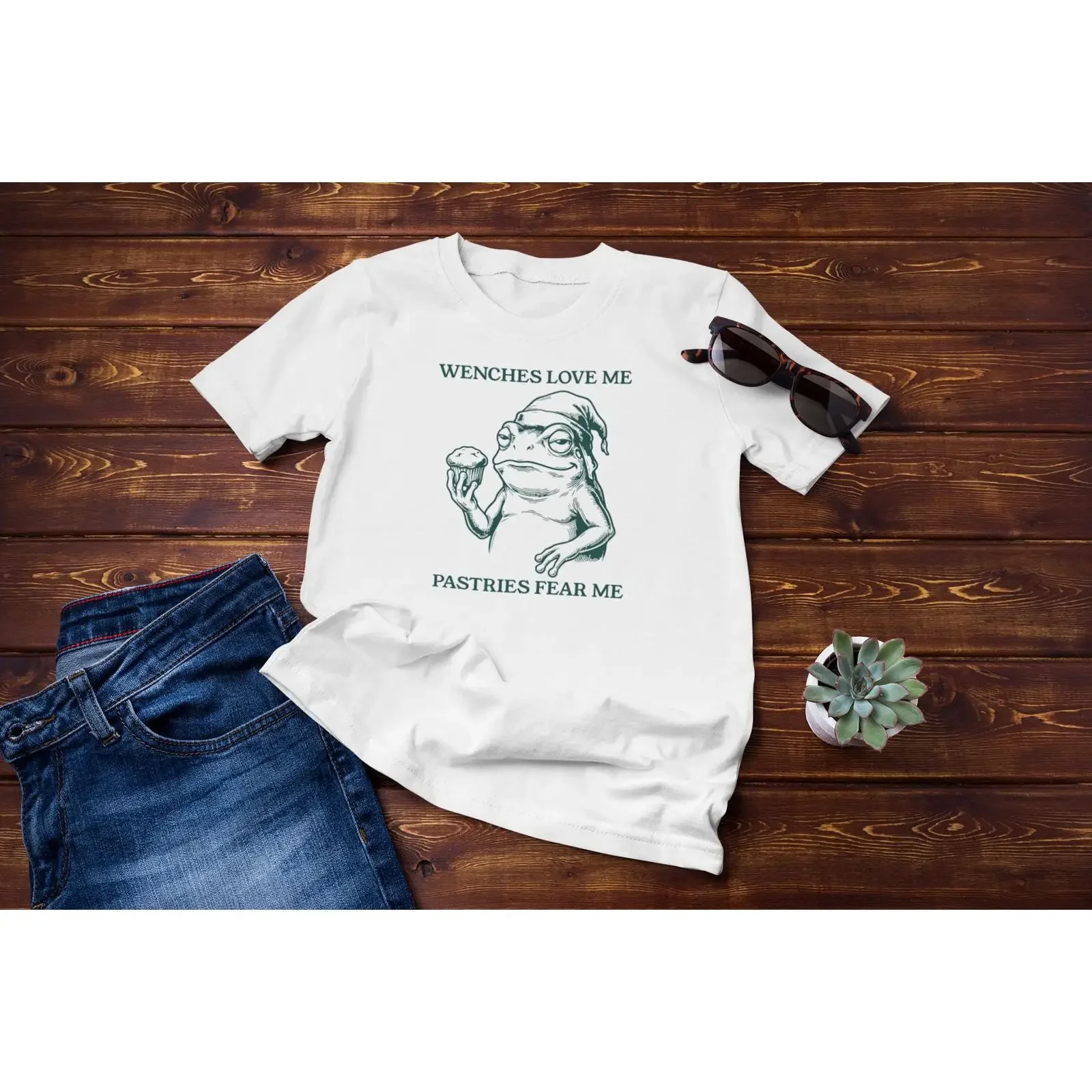Funny T Shirt Frog Wenches Love Me Pastries Fear Cotton vintage Washed designer clothes fashion graphic Soft Versatile
