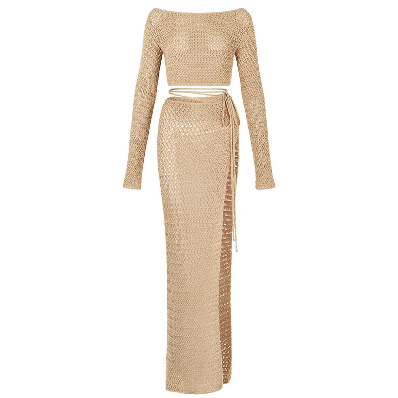 2025年クロスボーダーヨーロッパ風アメリカ風サマーニューセクシーニットビーチドレスビキニ水着カバーアップ日焼け止めセット