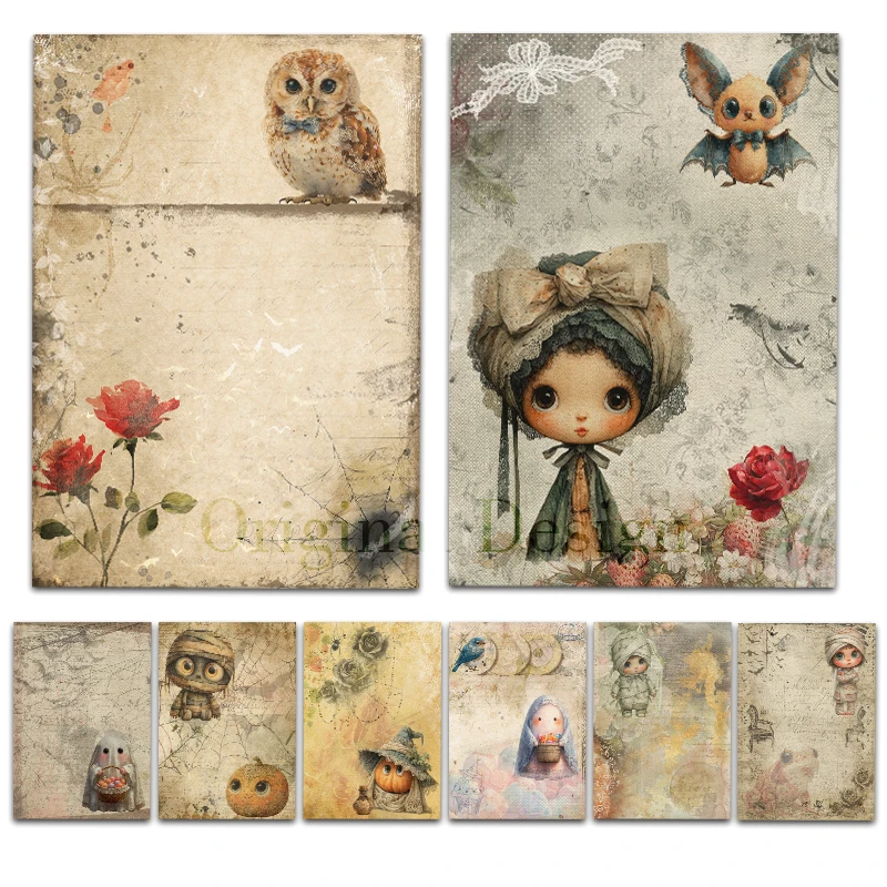 

Rice Paper Original Design Halloween B Retro Scrapbooking Decoration Papers DIY Vintage Junk Journal S25092601 8pcs Crafts