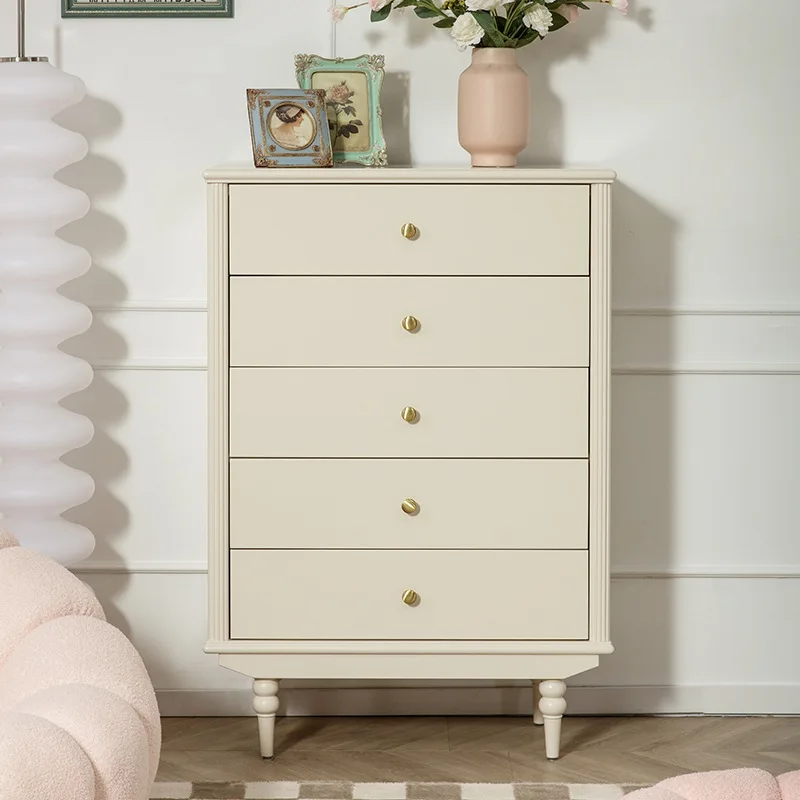 French cream style chest of drawers all solid wood bedroom pure log American entrance storage side cabinet living room furniture