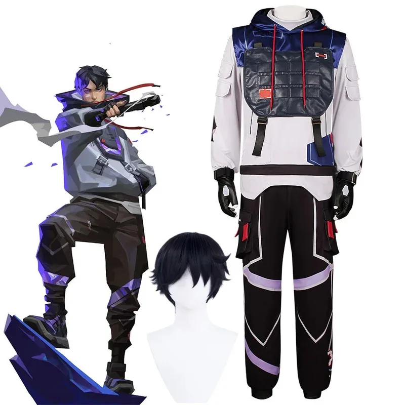 ISO تأثيري لعبة VALORANT زي شعر مستعار هالوين أنيمي الملابس الموحدة sk;m1