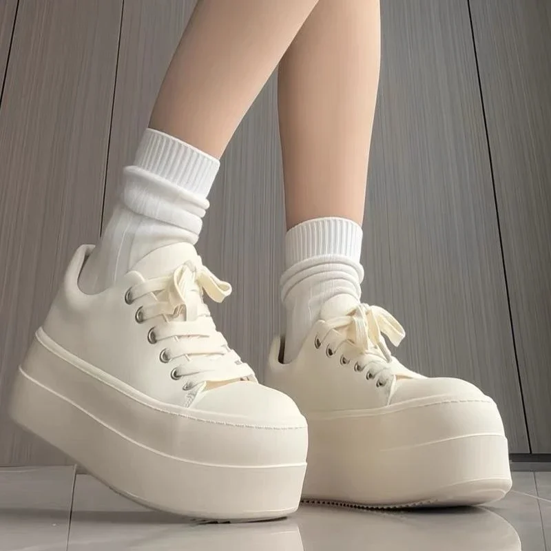 

Women's White Sneakers 2025 Spring New Arrival Thick Sole Ugly Cute Big Head Bread Height Increasing Casual Sneakers