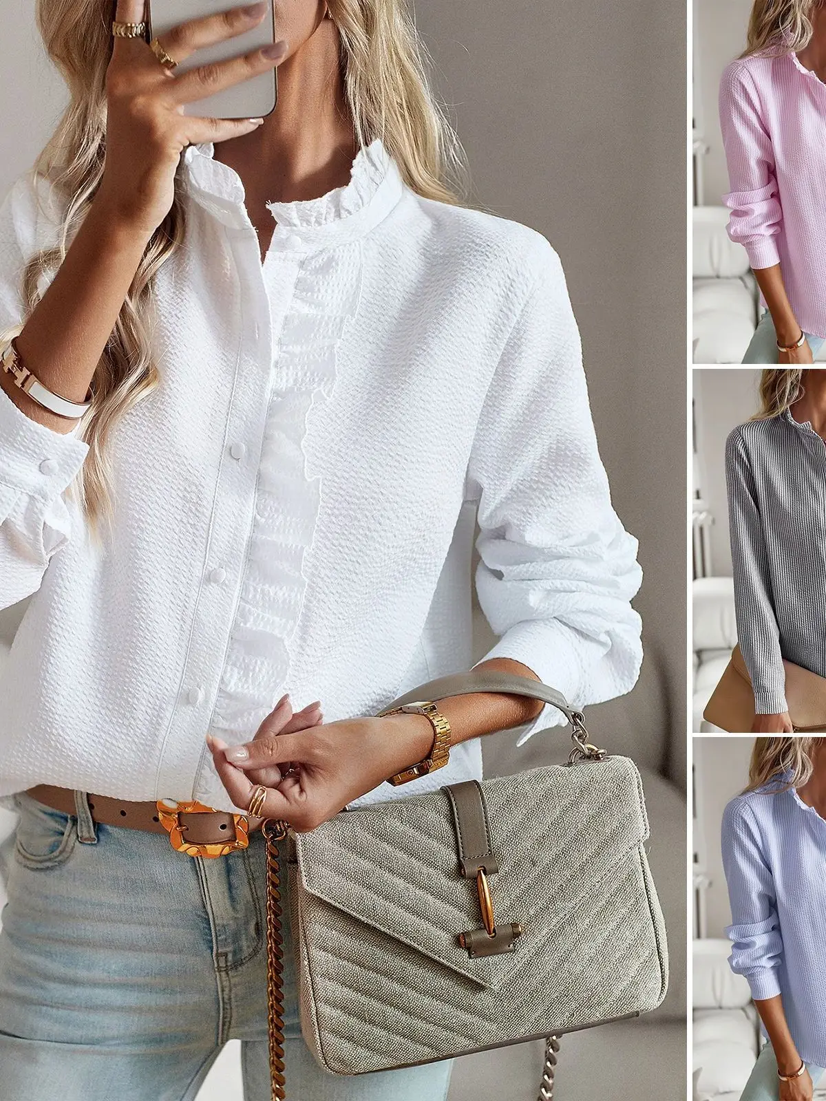 

Lace Collar Long Sve irt Women's Faion Simple Sle Floral Design Casual Wear Inner Matchings Regular Fit