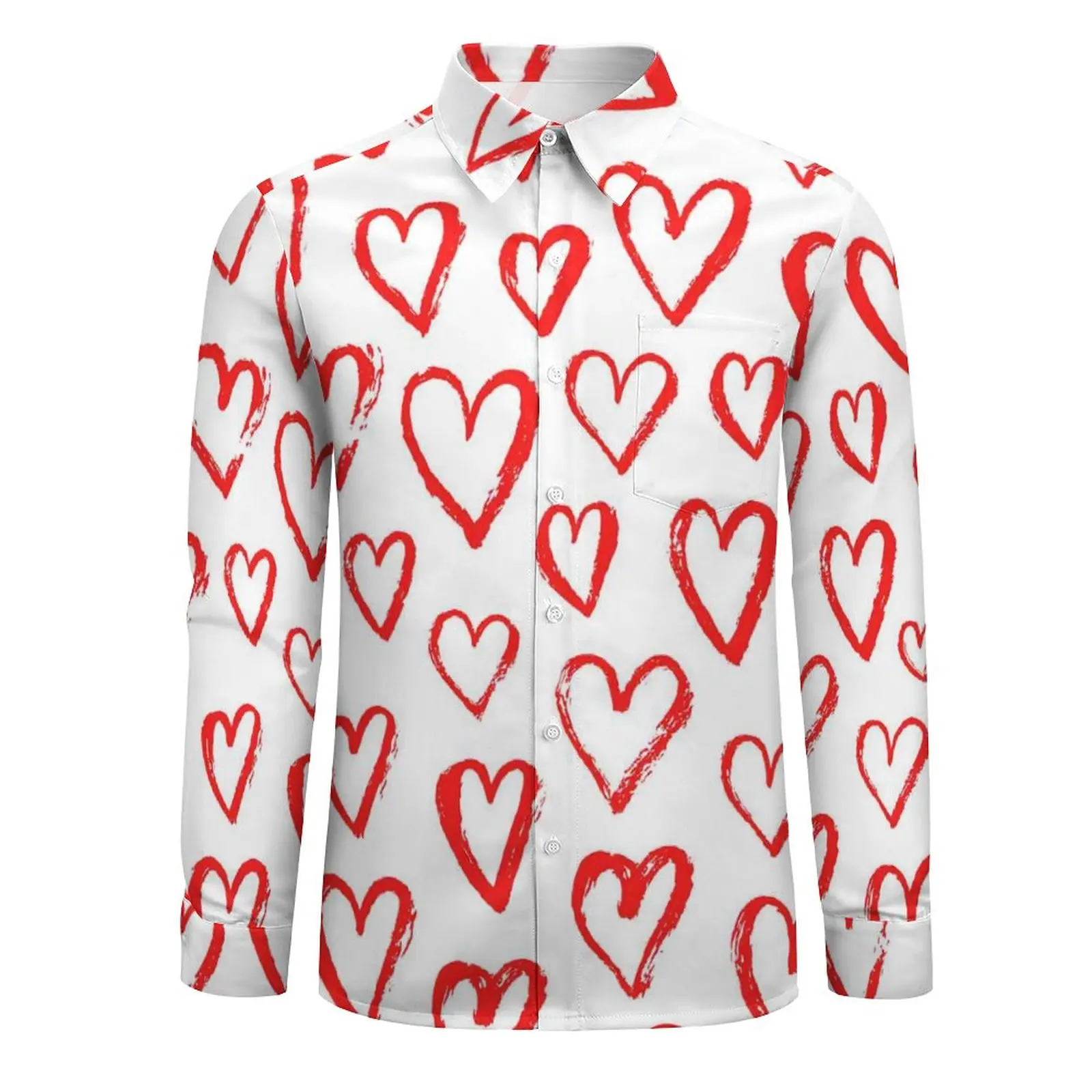 Red Heart Casual Shirts Men Graffiti Art Print Shirt Long Sleeve Vintage Y2K Blouses Autumn Pattern Top Plus Size 3XL 4XL