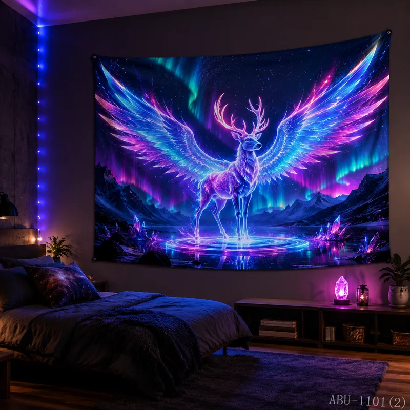 VIKAMA Aurora Snow Mountain Lake Elk Christmas Tapestry High Definition Background Cloth Holiday Atmosphere Room Decoration