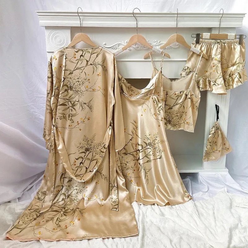 

Plus Size Pajamas Set Summer Women Sleepwear Pijamas Suit Intimate Lingerie Female Kimono Bathrobe Print Rayon Homewear d'4o