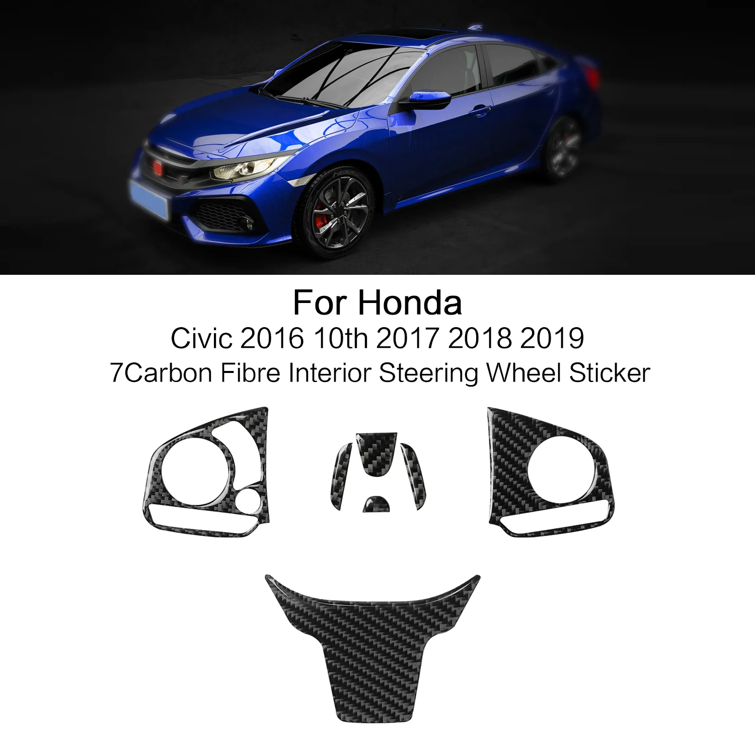 

7Pcs Carbon Fiber Interior Steering Wheel Sticker Trim For Honda Civic 10th 2016 2017 2018 2019 Car Styling Accessories