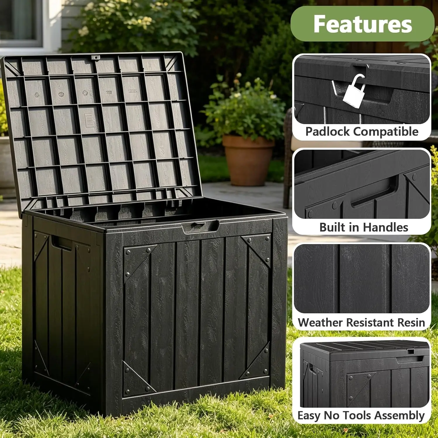 30 Gallon Outdoor Storage Box with Seat, Waterproof Resin Deck Box for Patio Cushions and Garden Tools, Lockable UV Resistant view 6