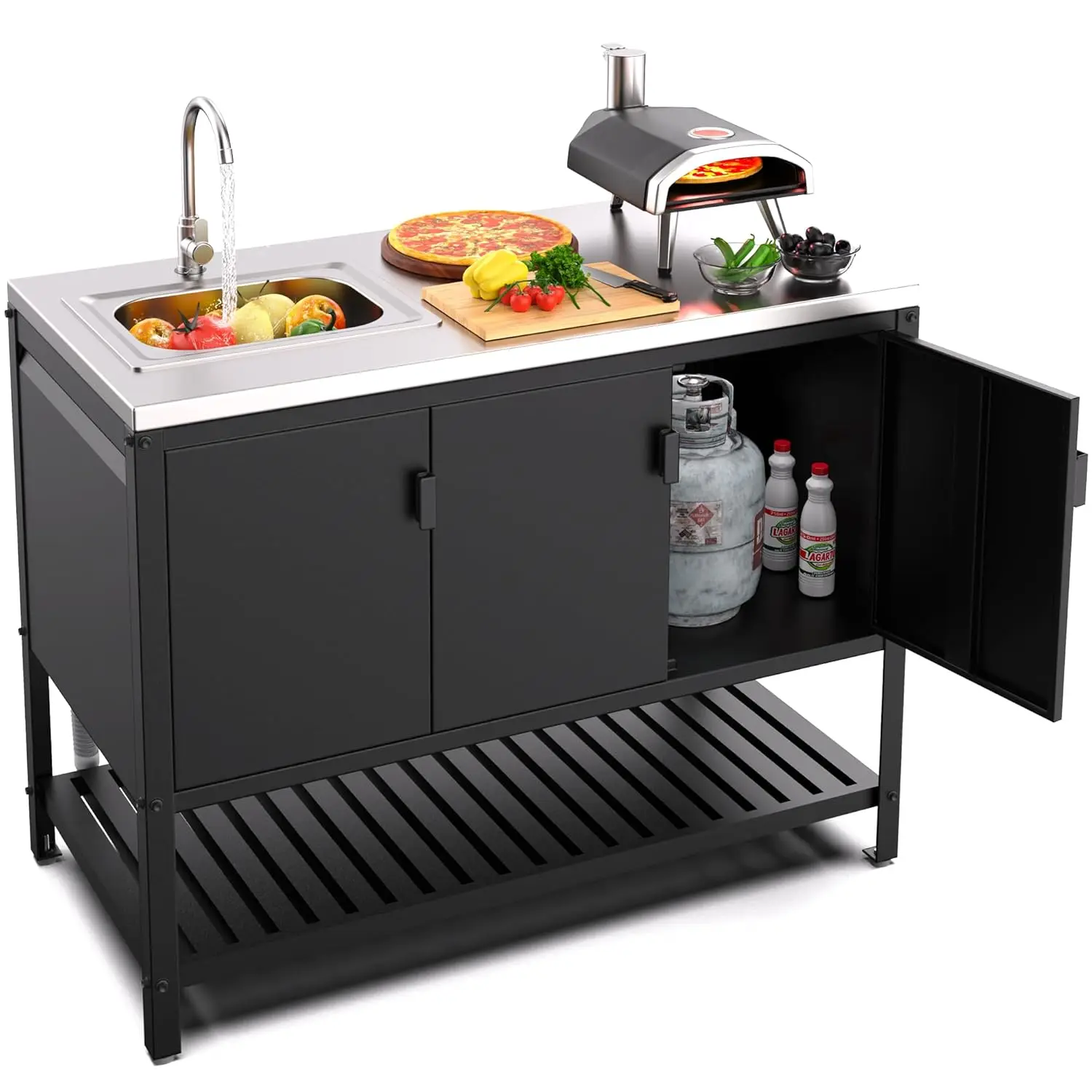 

Stainless Steel Outdoor Sink with Cabinet, Large Capacity Stainless Steel Countertop, Outdoor Kitchen Sink Station,, Customized