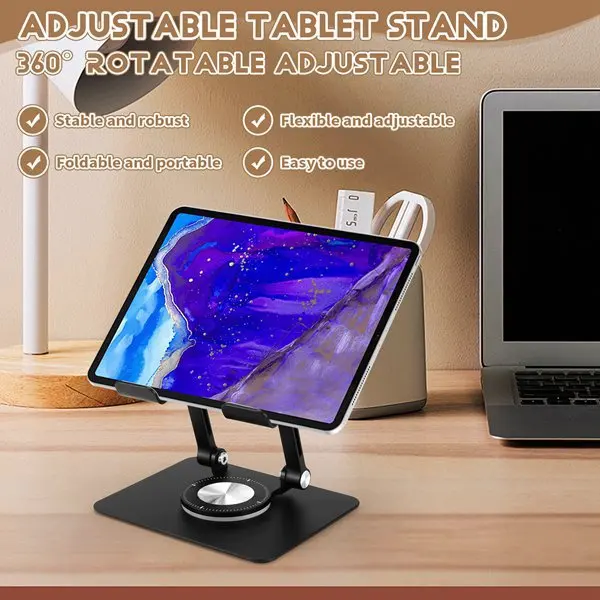 360 Rotation Foldable Laptop Bracket Mobile Phone Tablet Bracket Aluminum Alloy Desktop Lazy Backet Height Adjustable for iPad