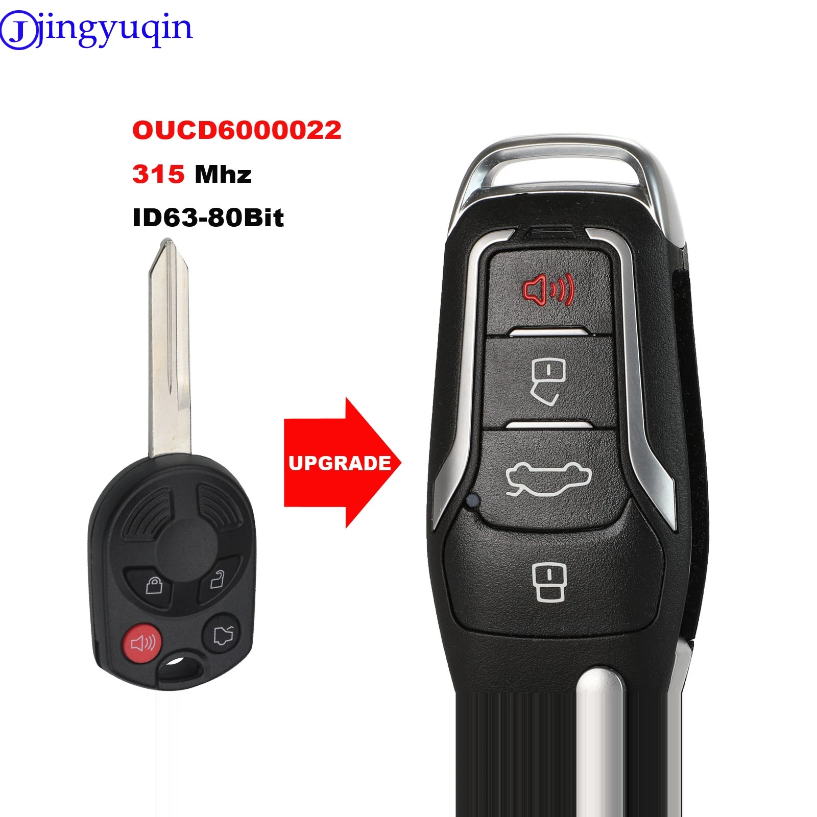 

jingyuqin Upgraded Car Remote Key For Ford Edge Escape Five Hundred Free Style Fusion Flex Focus 315MHz ID63-80BIT OUCD6000022