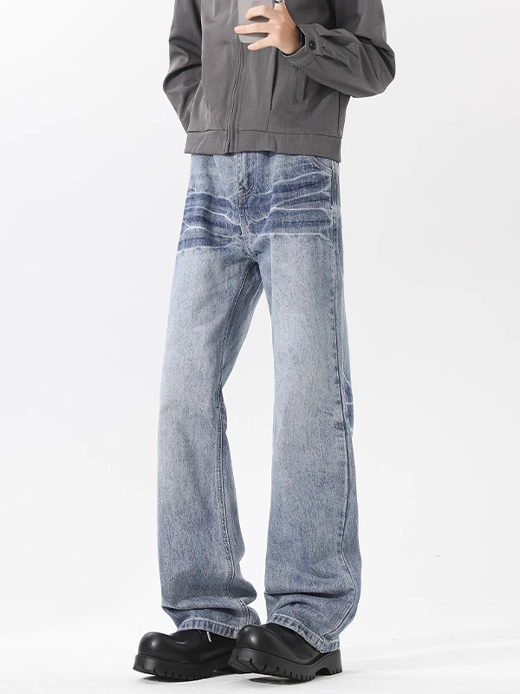 

Синие мужские джинсы Cleanfit с рисунком молний, облегающие мужские джинсы со средней талией, тонкие джинсовые повседневные длинные брюки, молодежные брюки на молнии с застежкой-молнией