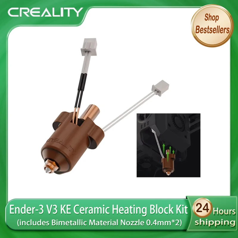 

Новая версия керамического нагревательного блока Creality 60 Вт с 2 биметаллическими соплами 0,4 мм для 3D-принтера Ender-3 V3 KE