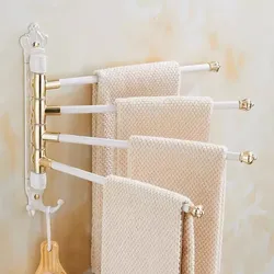 White Gold Swivel Towel Hanger Antique Carved Towel Bar Wall Mounted Folding Bathroom Towel Rail Rack Bathroom Towel Holder