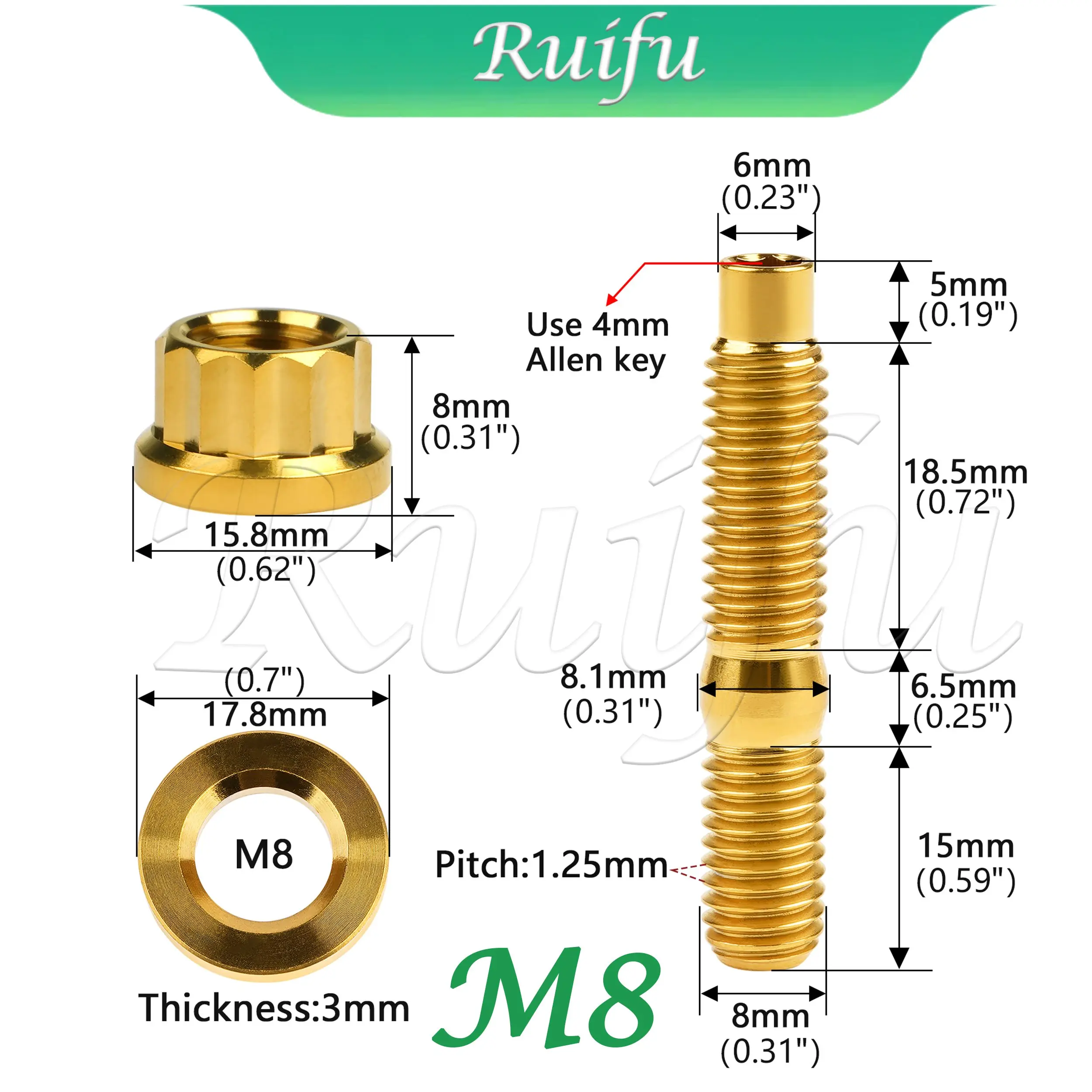 Ruifu チタンボルト 6/20 個 M8 M10 ピッチ 1.25 六角ネジフランジヘッド 12 ポイントナットフラットワッシャーセットオートバイ用