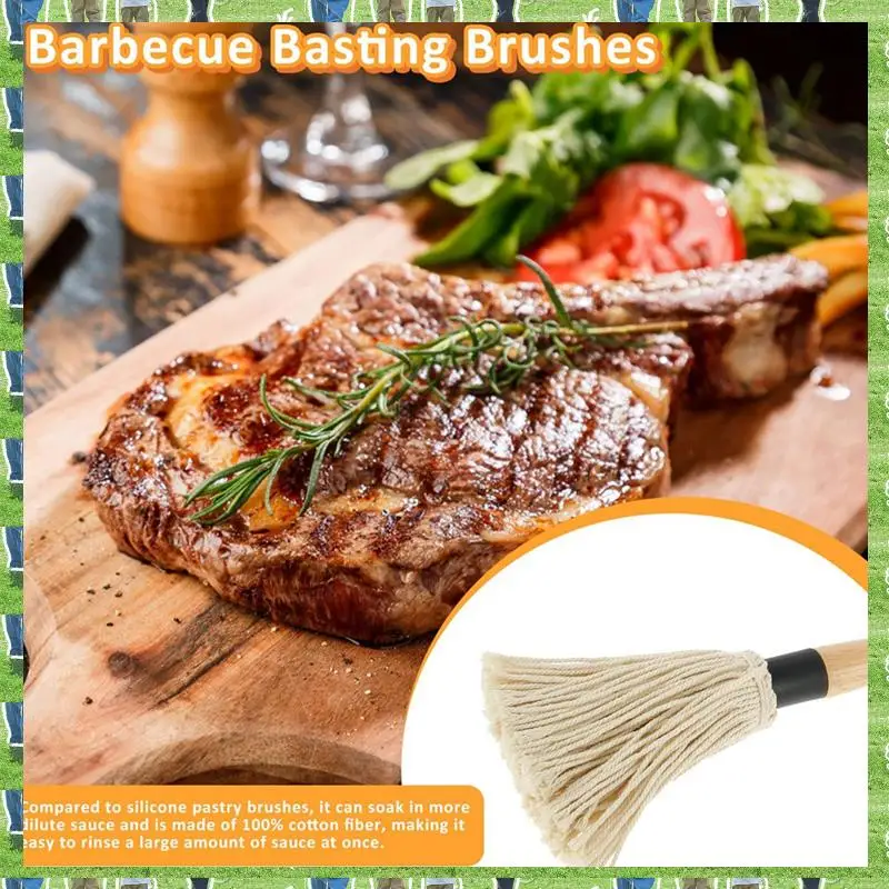 

FTS 1 Set BBQ Mop 18.3 Inch BBQ Mop Brush Grill Brush Wooden Long Handle Grill Brush For Sauce BBQ Smoking Steak Durable Easy To