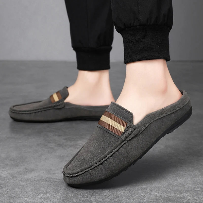 Fashion Sheepskin Mens Half Slippers Breathable Mens Casual Shoes Outdoor Men Loafers Lazy Shoes Flats Comfortable Male Sneakers