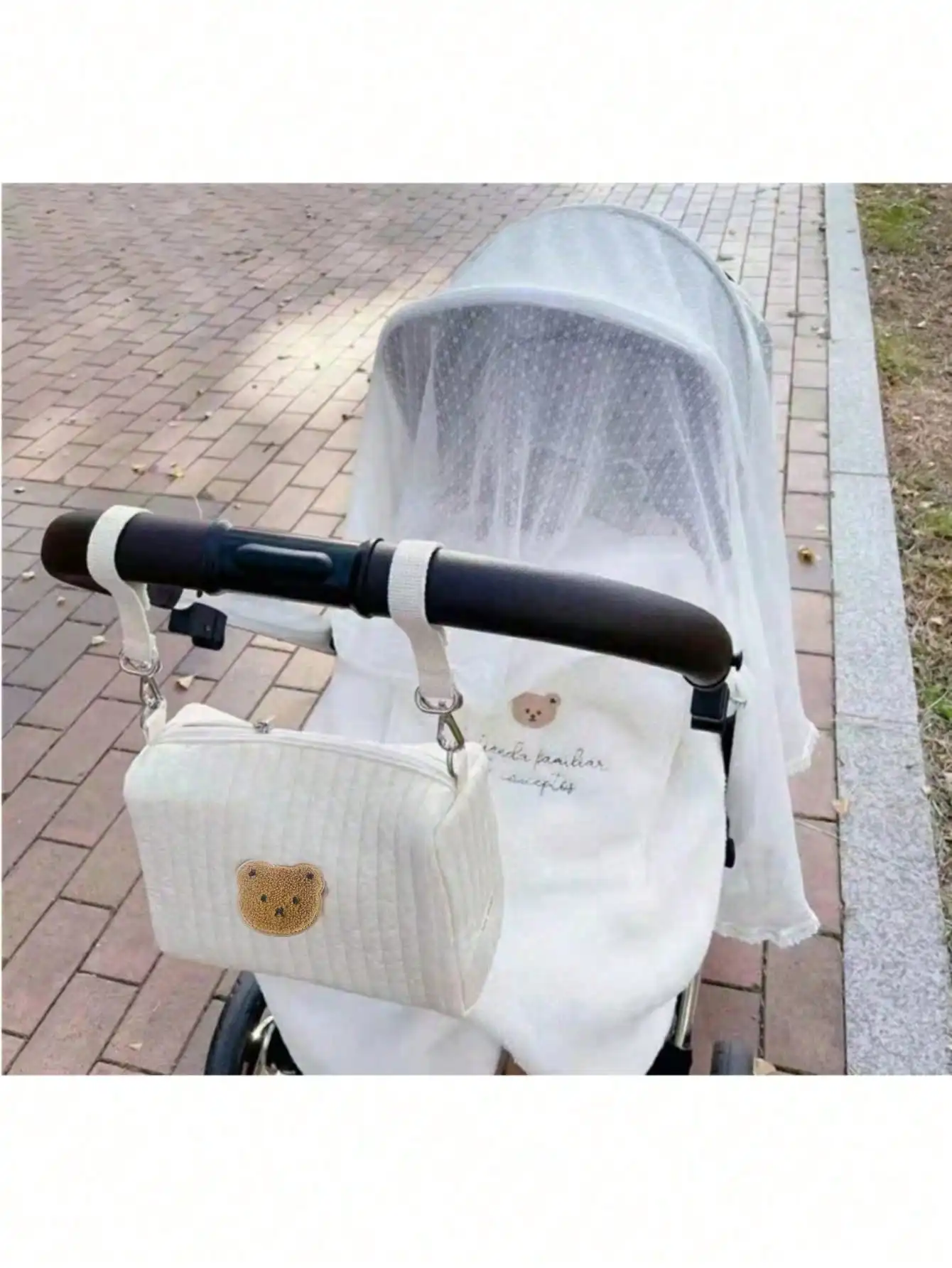 Bear embroidery baby stroller diaper hanging bag toy storage bag mother and baby mommy bag