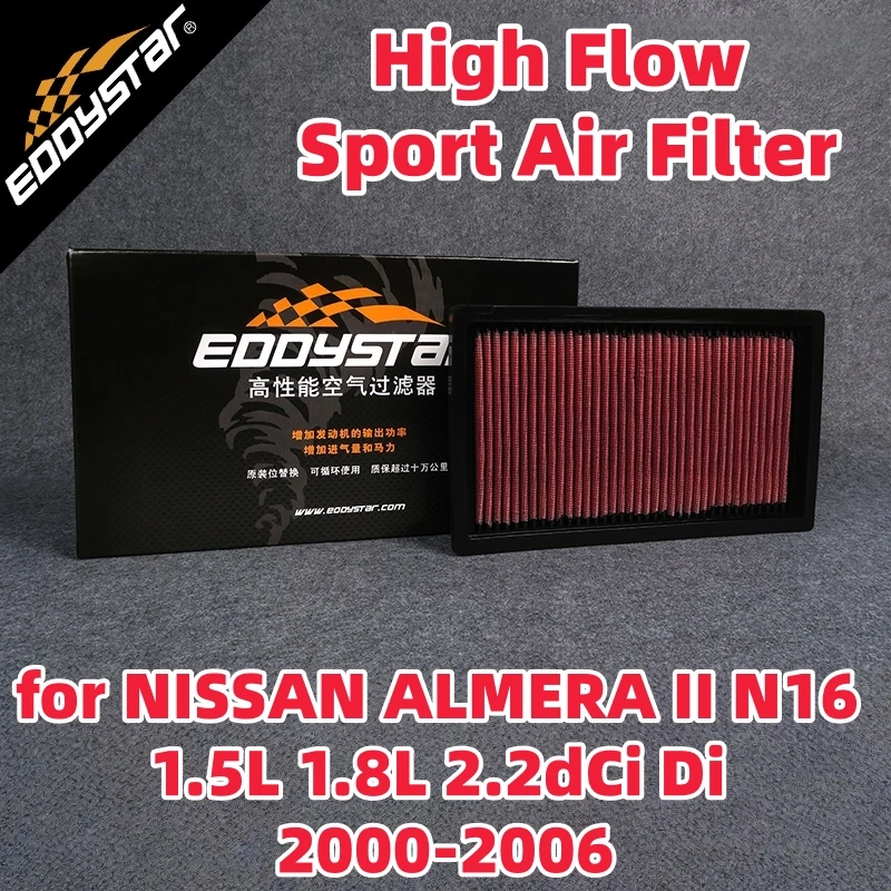 

Спортивный воздушный фильтр с высоким расходом для NISSAN ALMERA II N16 1,5 л 1,8 л 2,2dCi Di 2000-2006, моющиеся гоночные впускные фильтры
