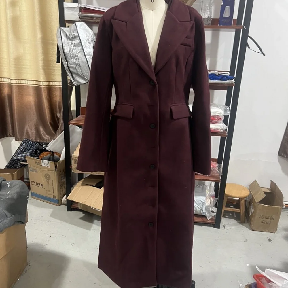 LUCYSHIHATTU New Autumn Women's Clothing Women's Woolen Coat Temperament Elegant Lapel High Waist Long Windbreaker Trench Coat