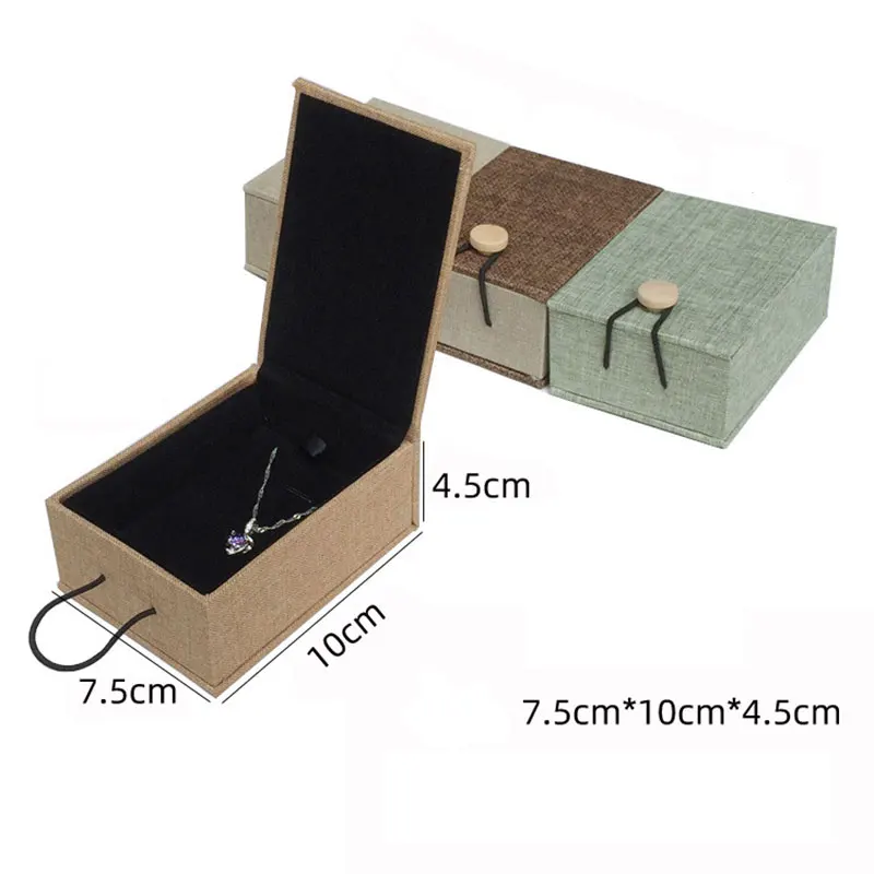 12pcs/Lot Classical Linen Wooden Buckle Jewelry Square Box For Pendant Buddha Bead Bracelet Necklace Gift Packaging Cases