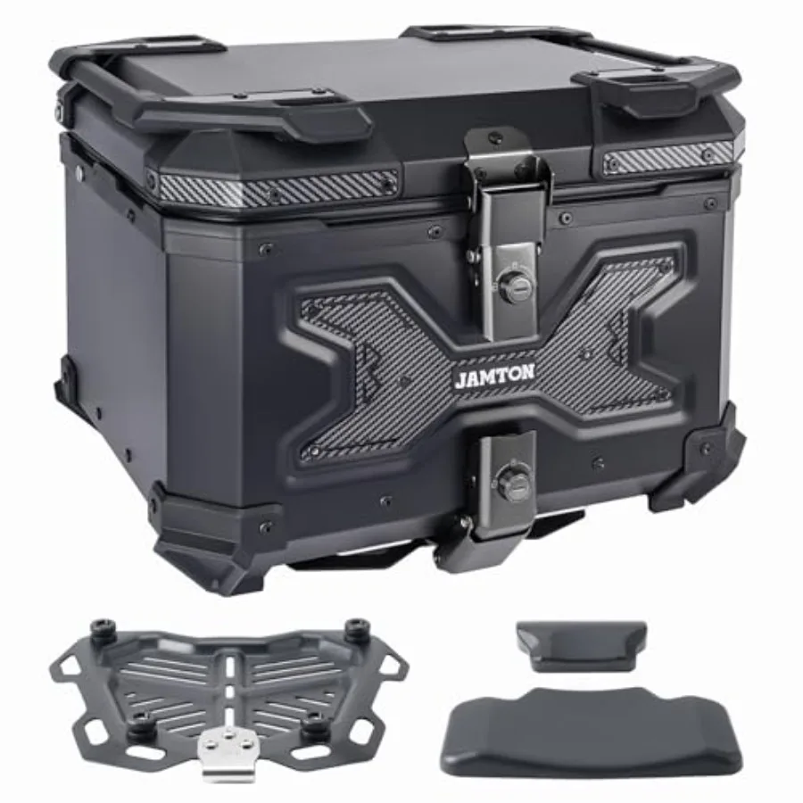

45L Motorcycle Top Case Aluminum Motorcycle Tail Box Trunk with Universal Base - Carbon Style Matte Black