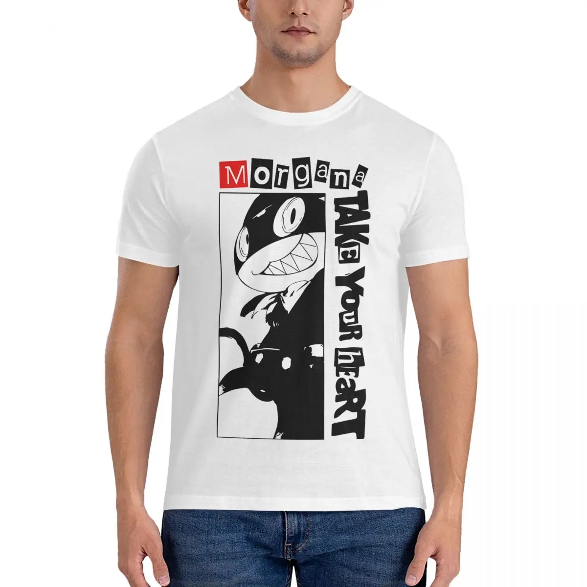 Morgana T Shirt Men Cotton Novelty T-Shirt Round Collar Persona 5 Tee Shirt Short Sleeve Clothing Gift