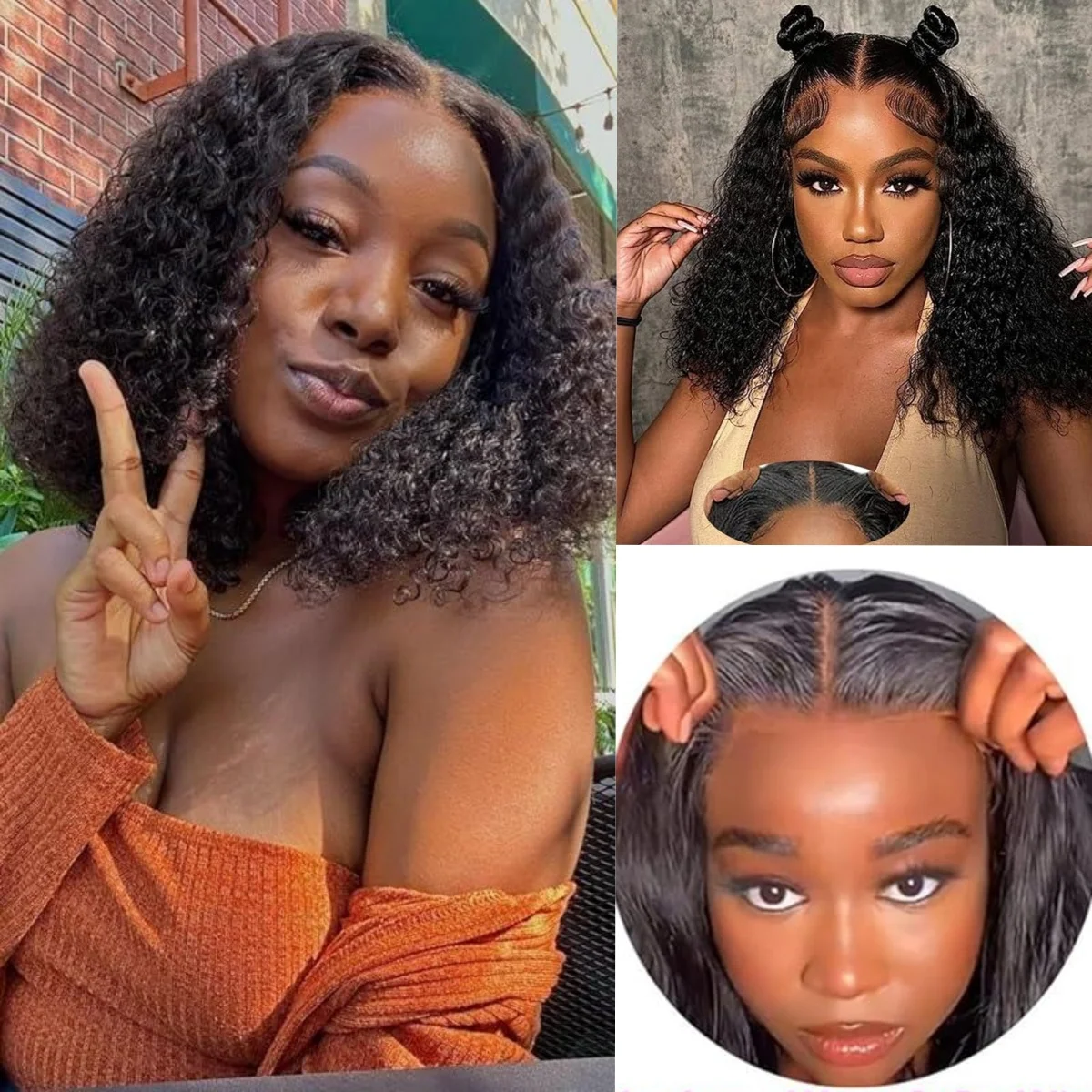 4x4カーリー人毛ウィッグ 10インチ HDレースウィッグ 人毛 220密度 HD透明レースフロント人毛ウィッグ 女性用