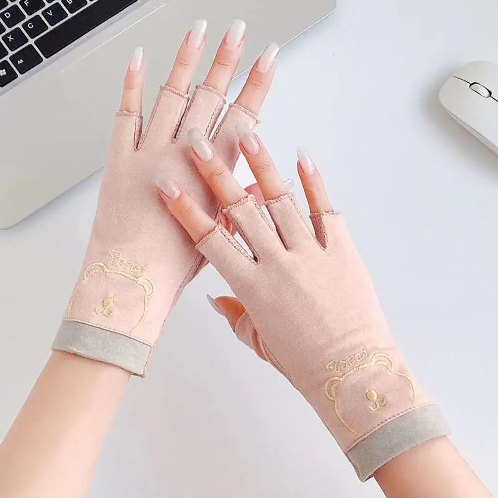 

Cycling Gloves Letter Cotton Bear Anti-UV Gloves Half Finger Gloves Summer Sunscreen Gloves Touch Screen Gloves Women Gloves