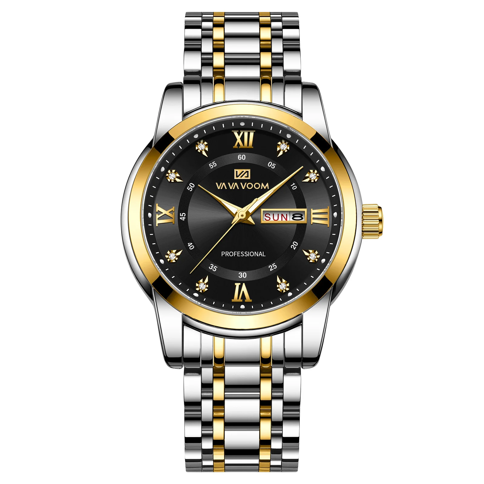 VAVAVOOM Men's Watch Fashion Trend Double Calendar Night Light Waterproof Steel Strip Business Leisure Quartz Watches For Man