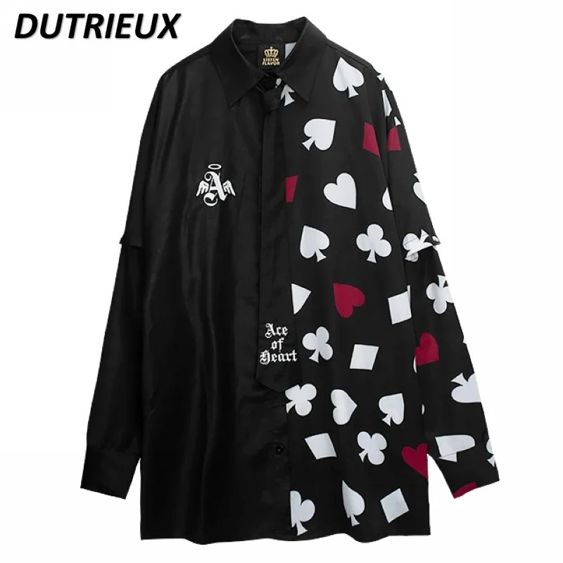 Japanse Stijl Harajuku Meisje Mijn Lange Mouw Bedrukt Poker Zwart Mid-Length Stropdas Afneembare Mouwen Tops Voor Vrouwen