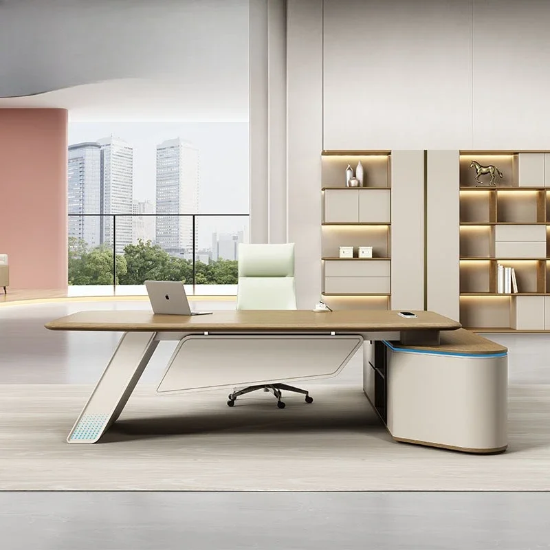 Leichter, luxuriöser Boss-Tisch, hochwertige, einfache Kombination aus Büroschreibtisch und Stuhl des Präsidenten, Führungsbürosmanager für die Führung der Stuhlperson